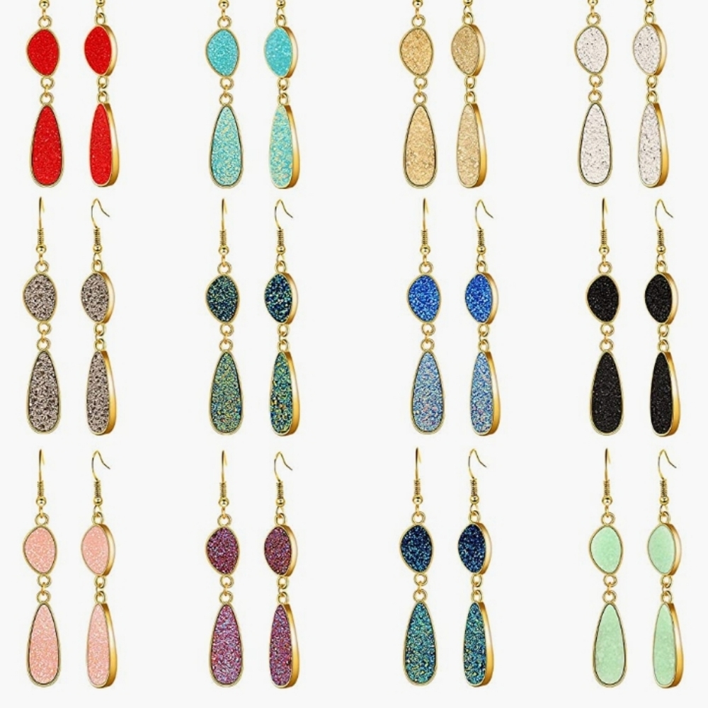 12 Paires Druzy Drop Crystal Earrings NWT